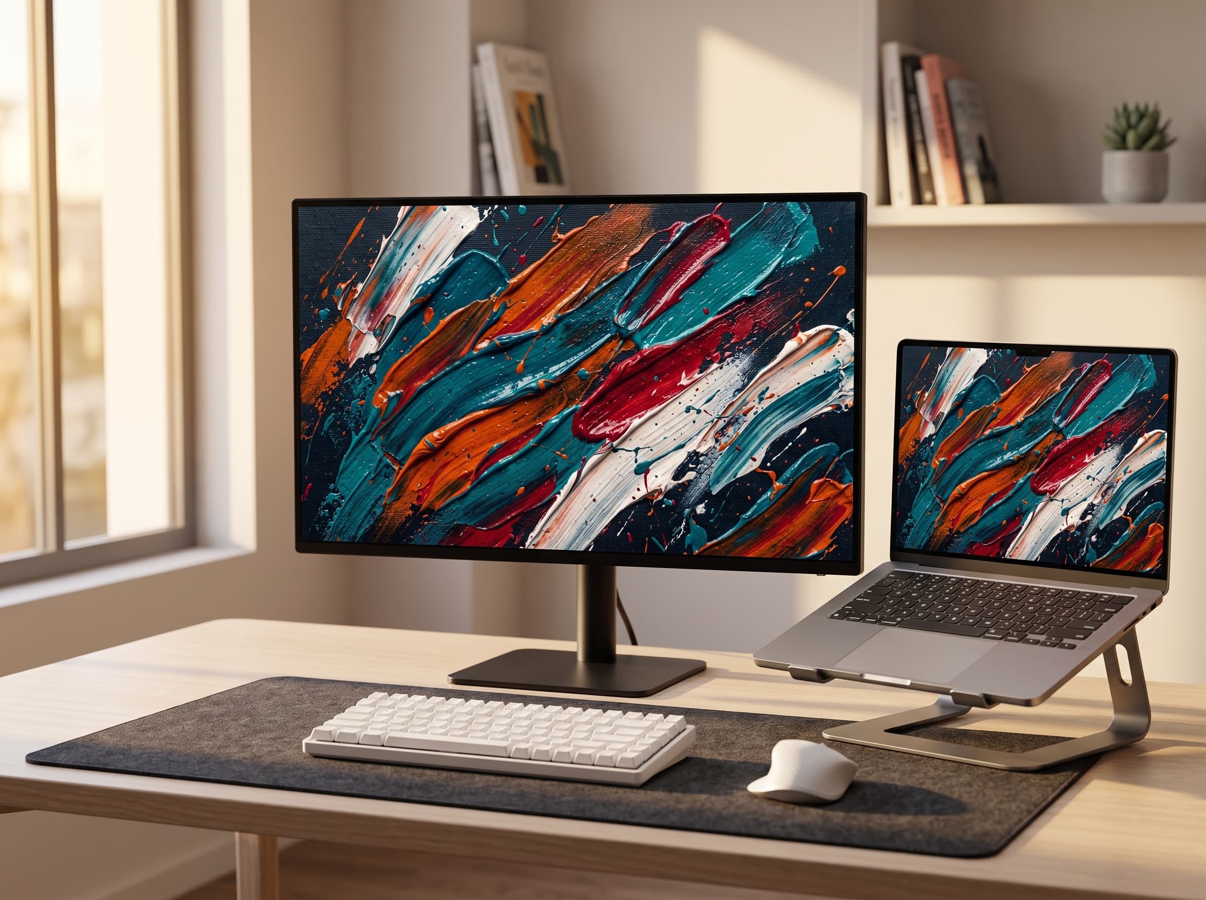 Desk setup with bundle wallpaper